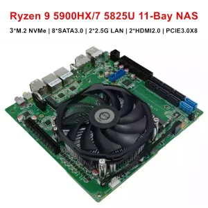 Topton 11-Bay ITX NAS Motherboard AMD Ryzen 9 5900H HX 7 5825U 5600U 3*NVMe 8*SATA 2*2.5G LAN 2*DDR4 Firewall Gaming Mainboard
