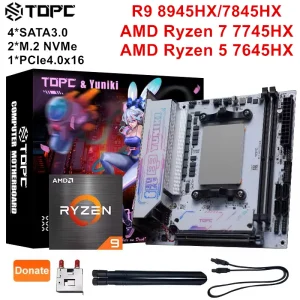 TOPC Gaming Motherboard AMD Ryzen 9 8945HX 7945HX R7 7745HX R5 7645HX 4*SATA 2*M.2 NVMe 2*DDR5 2.5G LAN WiFi6E For NAS Mini PC