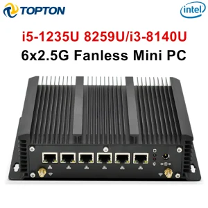Topton 6x 2.5GbE LAN Fanless Firewall Mini PC Intel Core i5 1235U 8259U i3 DDR5 DDR4 2*COM AES-NI pfSense OPNsense Home Server